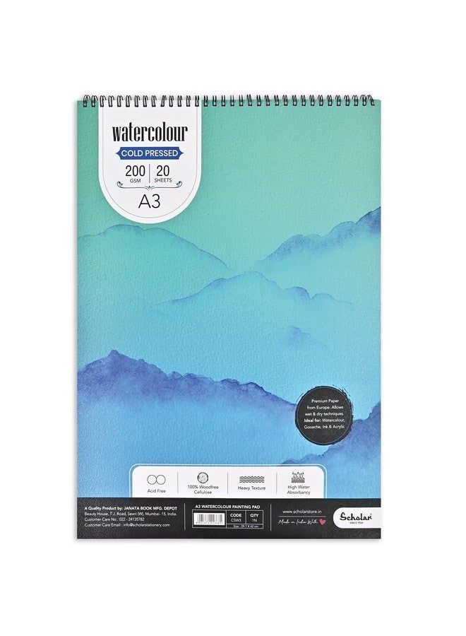 Scholar Watercolor Pad - 200 GSM Cold Pressed Special Watercolour Paper | Wire-O Bound Artist Pad for Watercolour, Ink, Washes & Mixed Media (A3) - Image 1